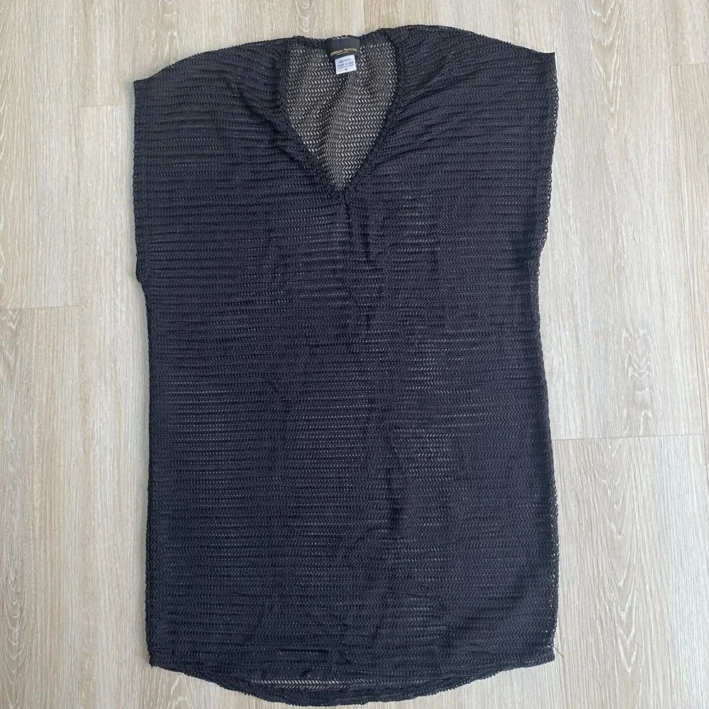 Jordan Taylor Black Chevron Mesh Sheer Swim Cover Up Tunic Dress V-Neck USA SZ S